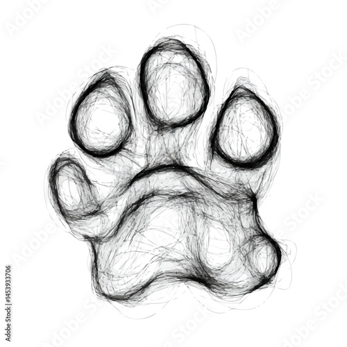 Animal Paw Print symbol - black and white & minimalist design for tattoos, logos, vectors - isolated on white background.