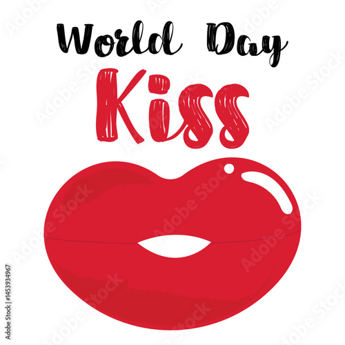 World kissing day Happy 6th of July Kissing day 22nd of June logo icon with text international kissing day and red plump pouting lips brush vector illustration isolated on transparent background for p