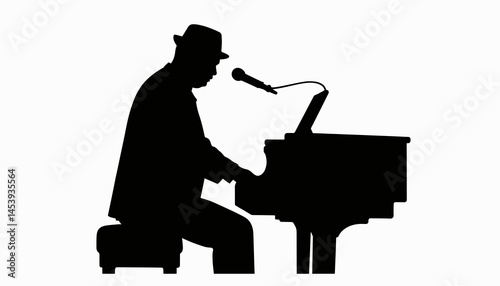 Silhouette of jazz musician playing piano, artistic expression