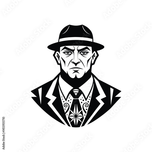 Gangster Tattoo Stencil icon sign of silhouette vector illustration on white background 
