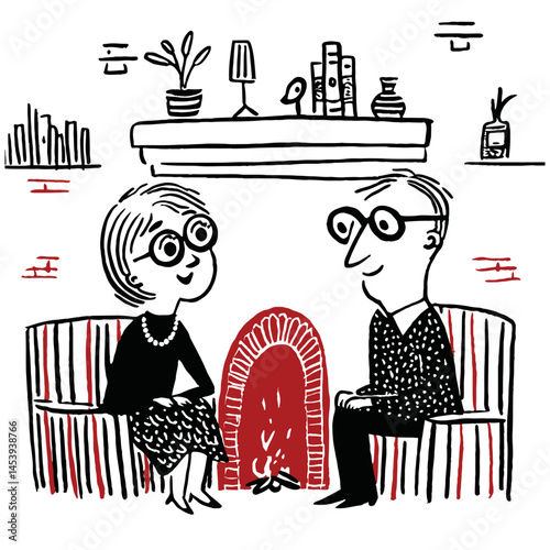 Hand-Drawn Illustration of Two People Engaging in Conversation