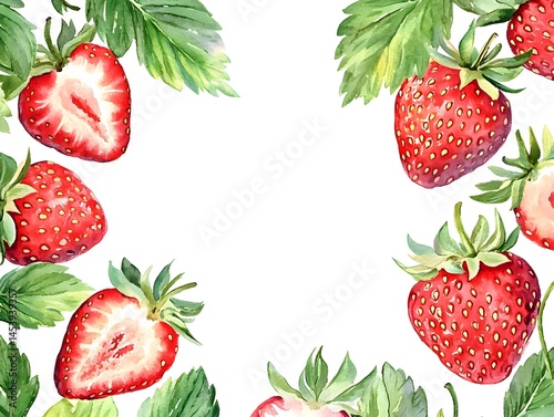 Watercolor Strawberry Frame Design, Hand Painted Strawberry Border Illustration, Strawberry Wreath Watercolor Decor, Strawberry Frame Decoration, Strawberry Border Art for Design
