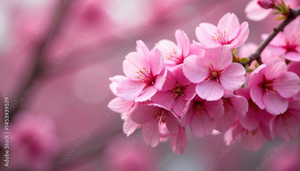 Obraz premium Dense cluster of sakura flowers, overlapping petals, vibrant pink , rich, nature
