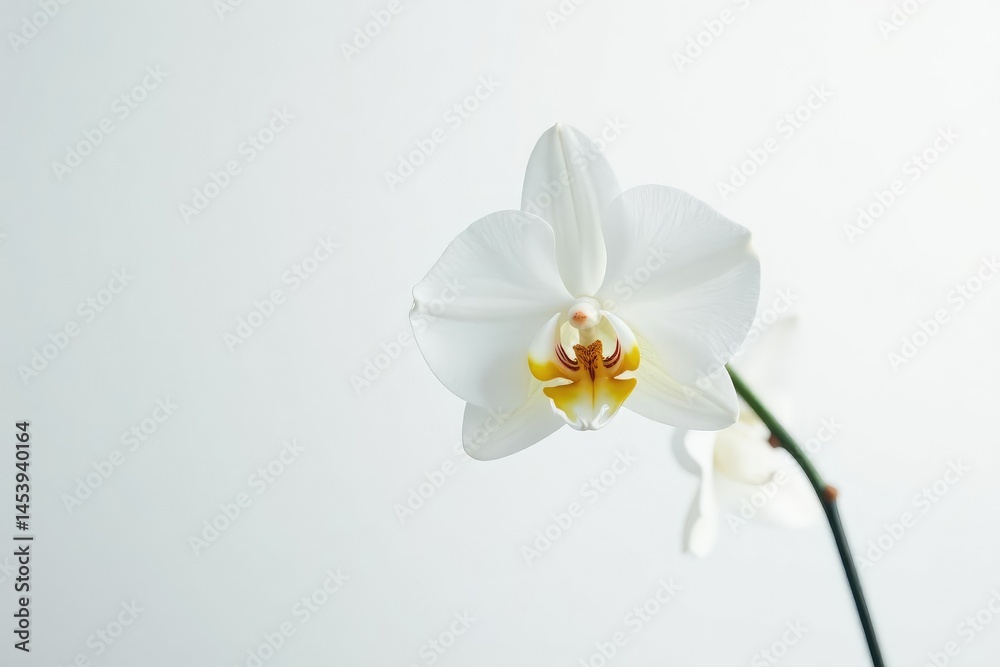 Obraz premium Delicate white orchid blossom against pure white backdrop, orchid, wildlife
