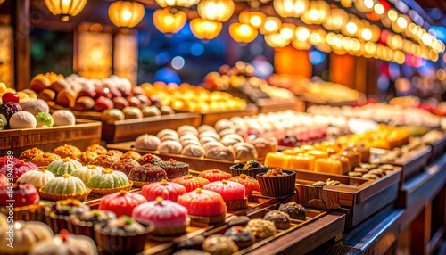 Wallpaper Mural Delicious pastries and sweets night market food photography vibrant atmosphere close-up indulgence Torontodigital.ca