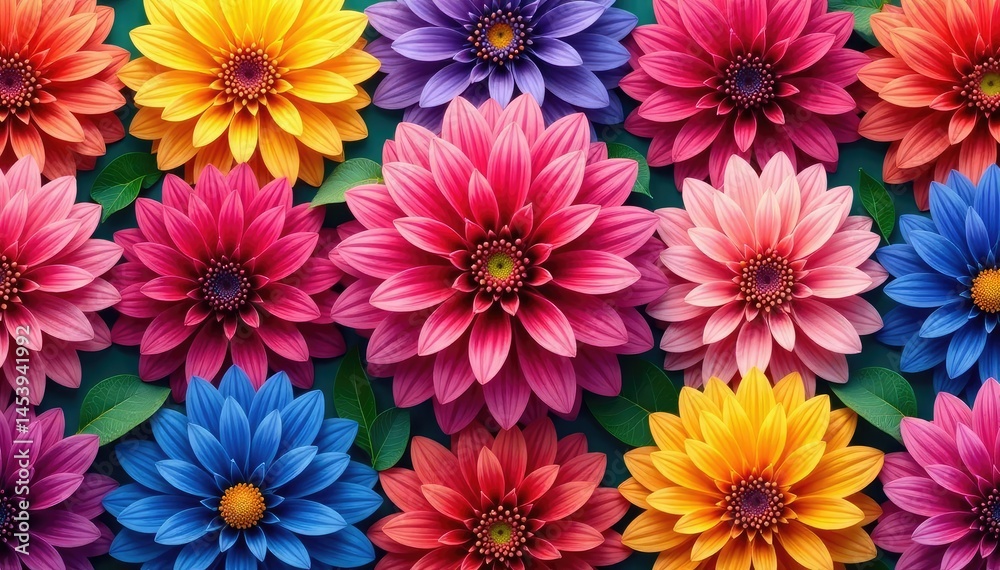 Intricate dahlia blooms, vibrant colors, repeating pattern, flower pattern, floral, vibrant Intricate dahlia blooms, vibrant colors, repeating pattern, flower pattern, floral, vibrant