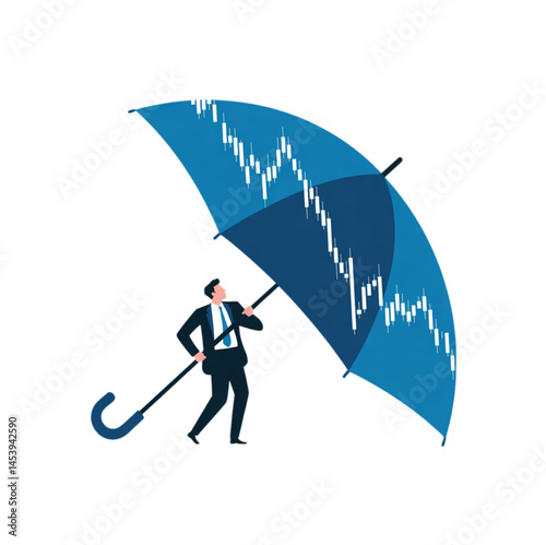 Businessman Holding Umbrella Protecting Against Financial Crisis and Market Downturn vector illustration