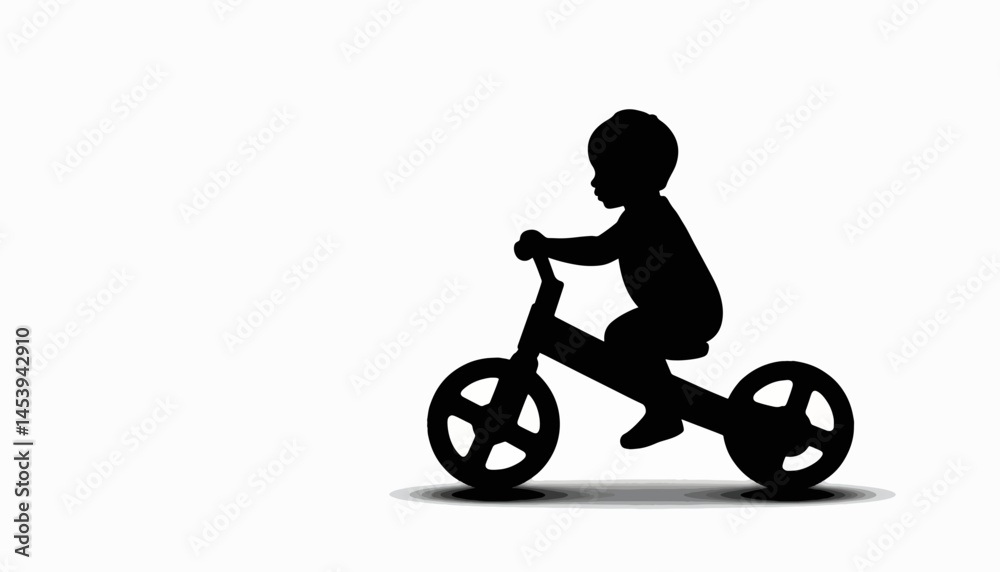 Fototapeta premium Silhouette of a toddler joyfully riding a tricycle, playful childhood