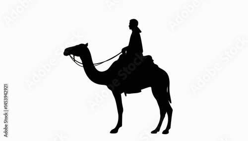 Silhouette of rider on camel in traditional attire, cultural symbolism