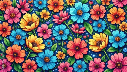 Intricate line art blooming flowers, geometric layout, endless repeat , background texture, black and white, lines