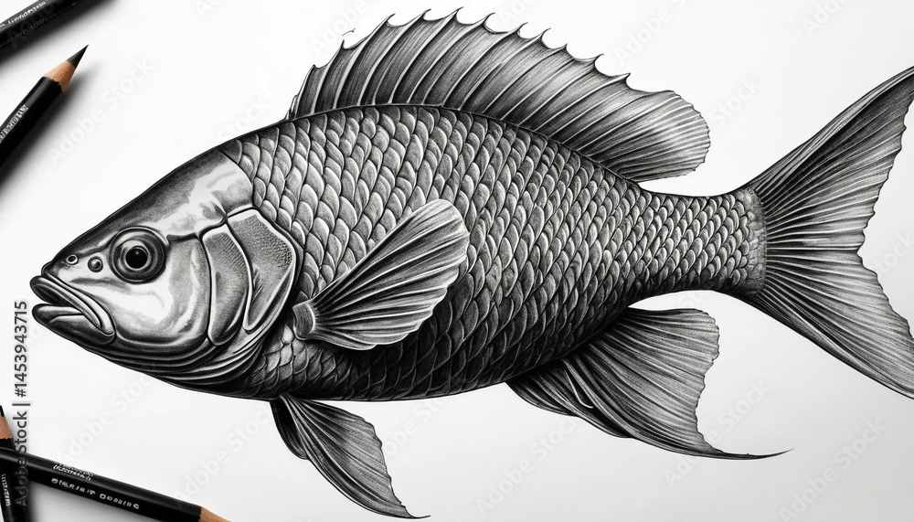 Obraz premium Fish Drawing Wallpaper