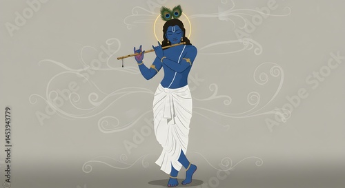 Divine Flute Player A Spiritual Illustration of Krishna