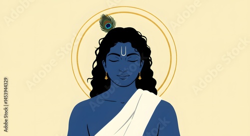 Serene Illustration of Krishna A Peaceful Depiction of the Hindu Deity