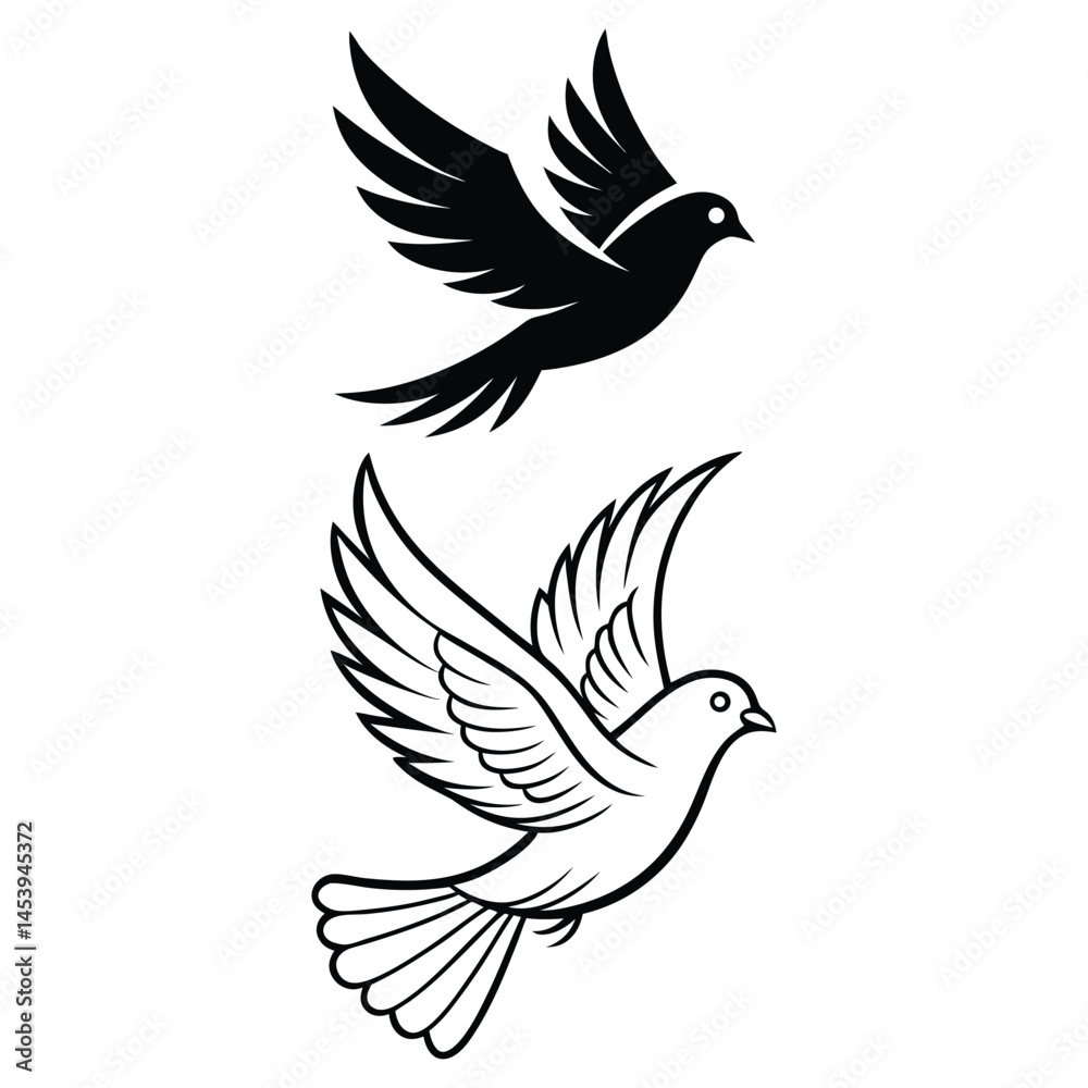 Fototapeta premium Pigeon Silhouette – Bird Flying or Standing Vector Illustration