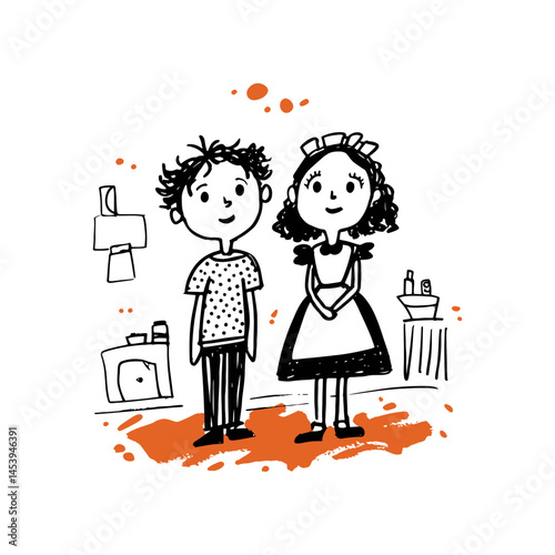 Playful Hand-Drawn Doodle Illustration of Two Characters Together