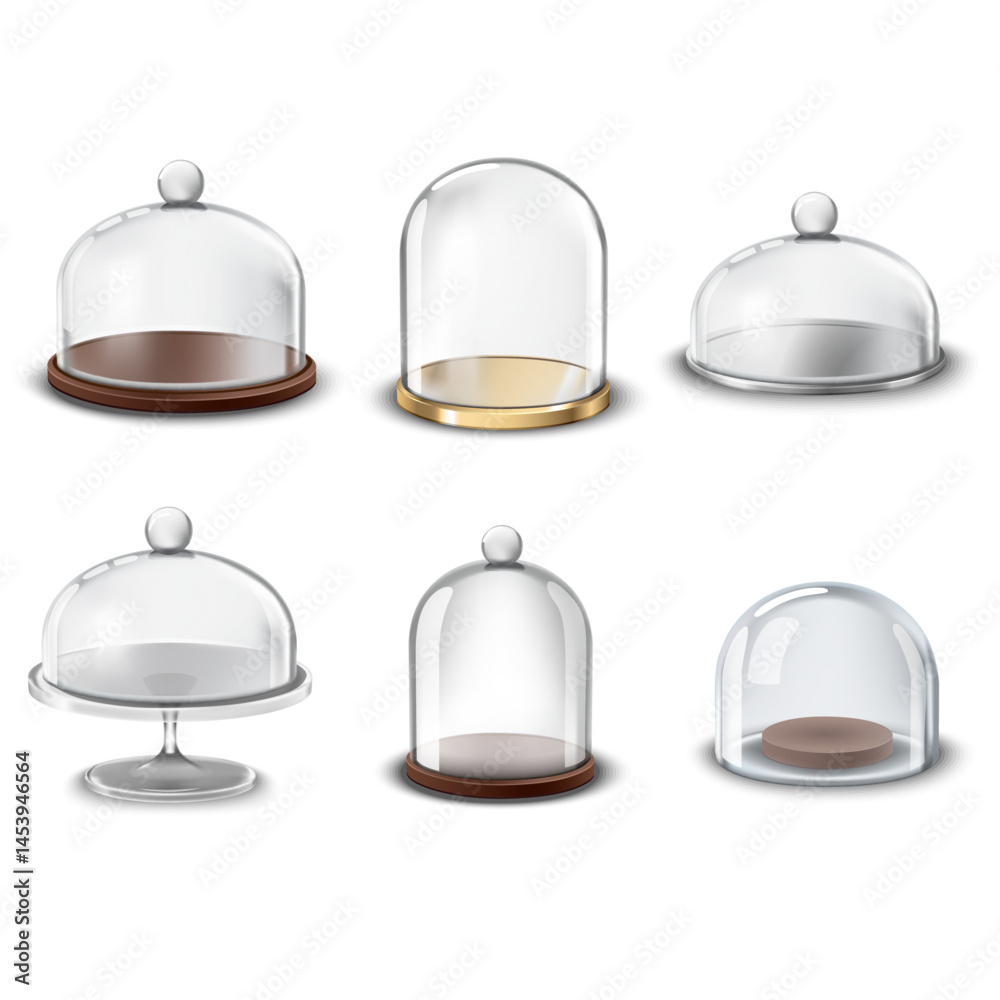 Realistic Detailed 3d Different Empty Glass Domes Set on a Transparent Background Symbol of Presentation . Vector illustration