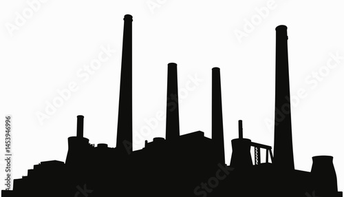 Silhouette of a large factory with smokestacks, industrial symbolism
