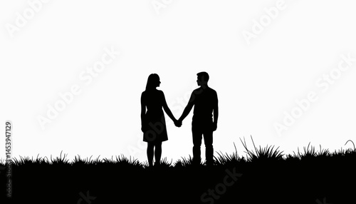 Couple embracing in nature silhouette, love and connection
