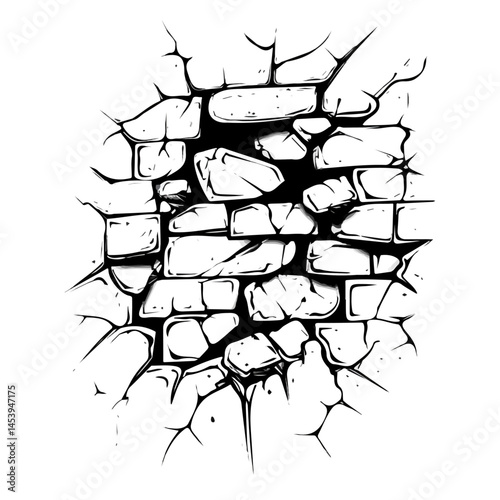 Broken Wall symbol - minimalist black and white vector art - perfect for tattoos, logos - isolated on white