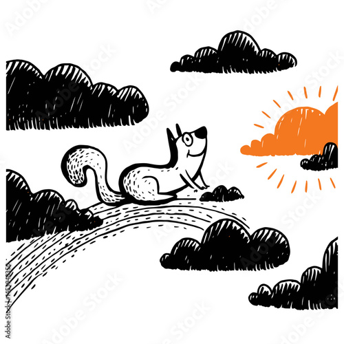 Playful Hand-Drawn Doodle of Squirrel in Cartoon Style Illustration