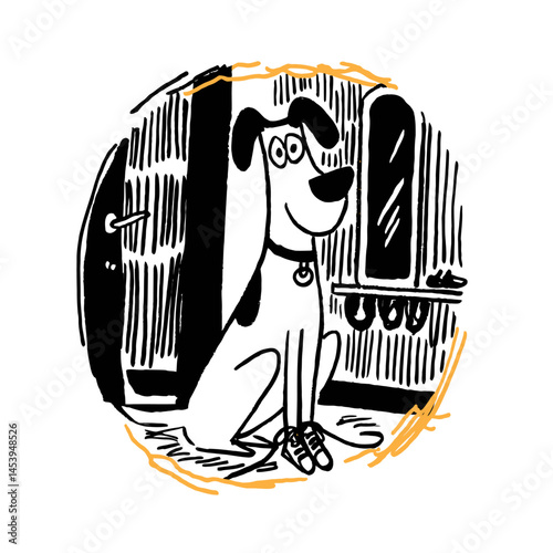 Cute Hand-Drawn Doodle of a Dog Sitting in a Room Illustration