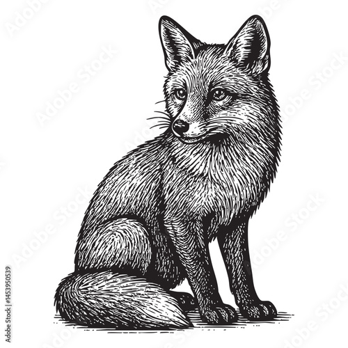 fox woodcut engraving vector illustration