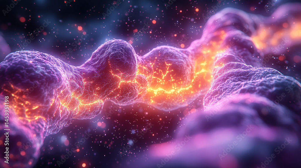 Glowing, intricate double helix structure, vibrant purple and orange hues, detailed texture, cosmic background Glowing, intricate double helix structure, vibrant purple and orange hues, detailed texture, cosmic background