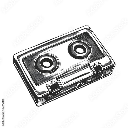 Cassette Tape symbol - black and white & minimalist design for tattoos, logos, vectors - isolated on white background.