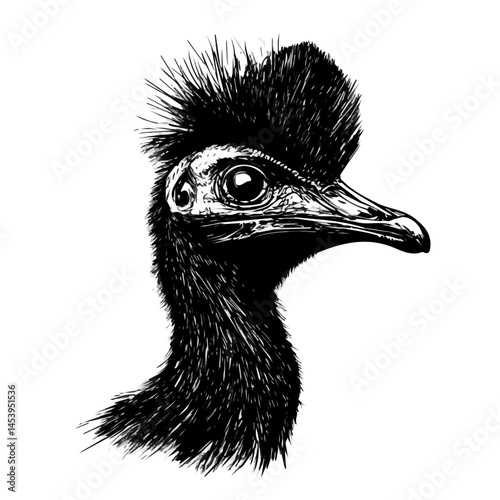 Black and white Cassowary symbol, perfect for tattoos, vectors, logos, isolated on a white background.