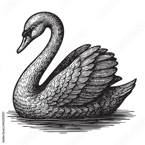 swan woodcut engraving vector illustration