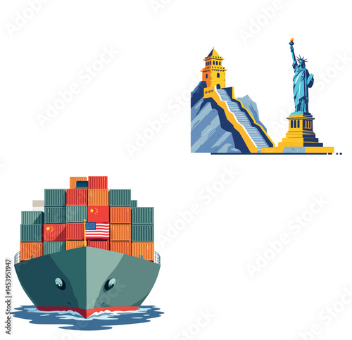 Vsai cargo ship transporting goods between china and usa, symbolizing international trade