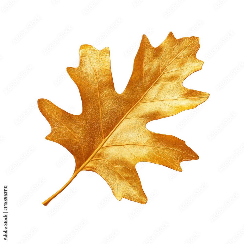Naklejka premium Transparent Background of a Single Autumn Oak Leaf in Golden Color
