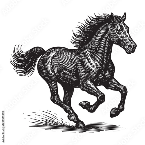 horse woodcut engraving vector illustration