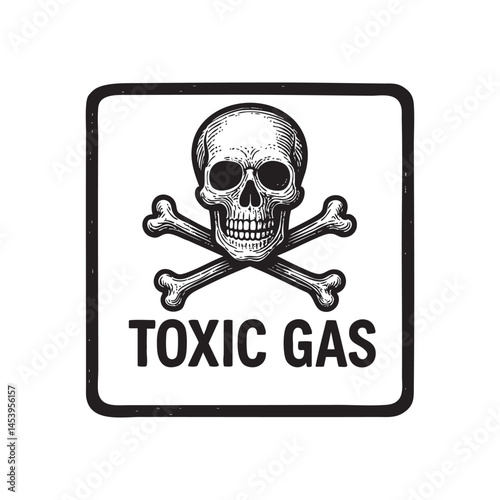 toxic gas warning sign woodcut engraving vector illustration