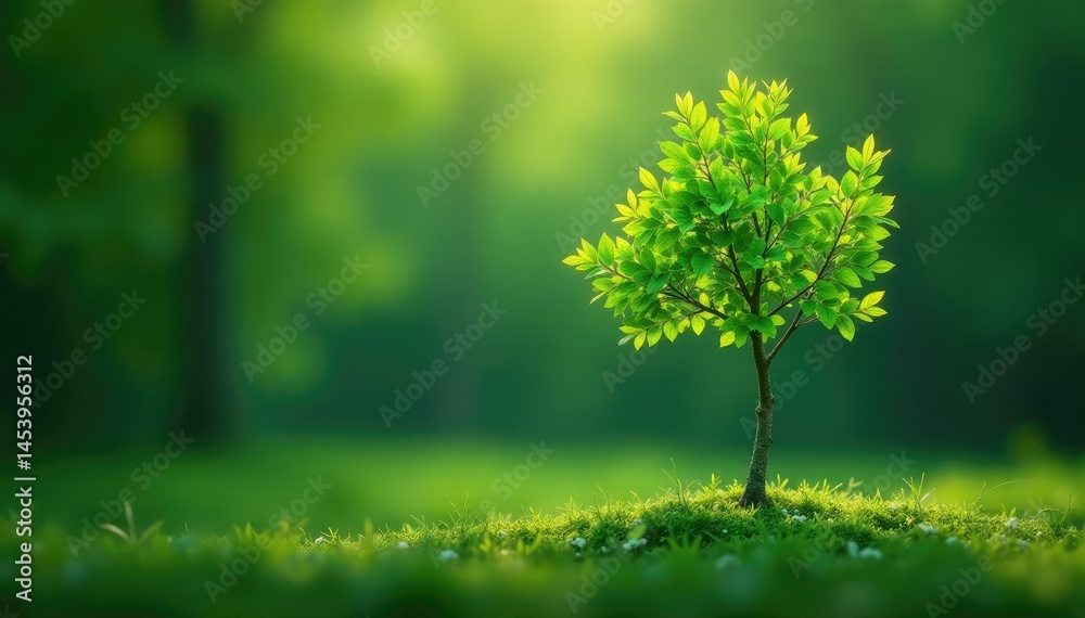 Lone sapling, delicate branches, vibrant green leaves , single, clean, delicate Lone sapling, delicate branches, vibrant green leaves , single, clean, delicate