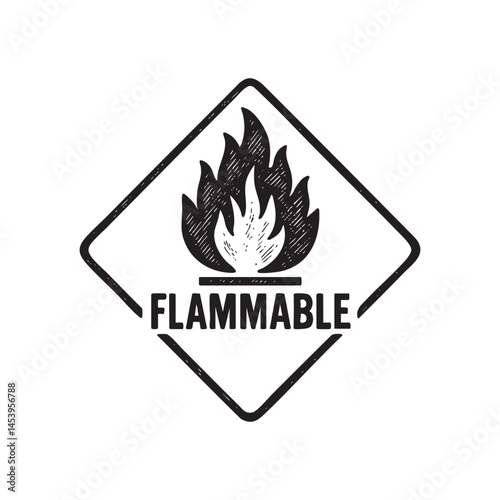 flammable material symbol with a flame woodcut engraving vector illustration