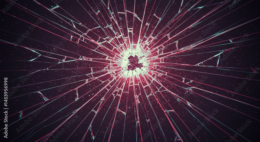 Obraz premium Shattered Glass Texture Abstract Red and Teal Cracked Glass Background