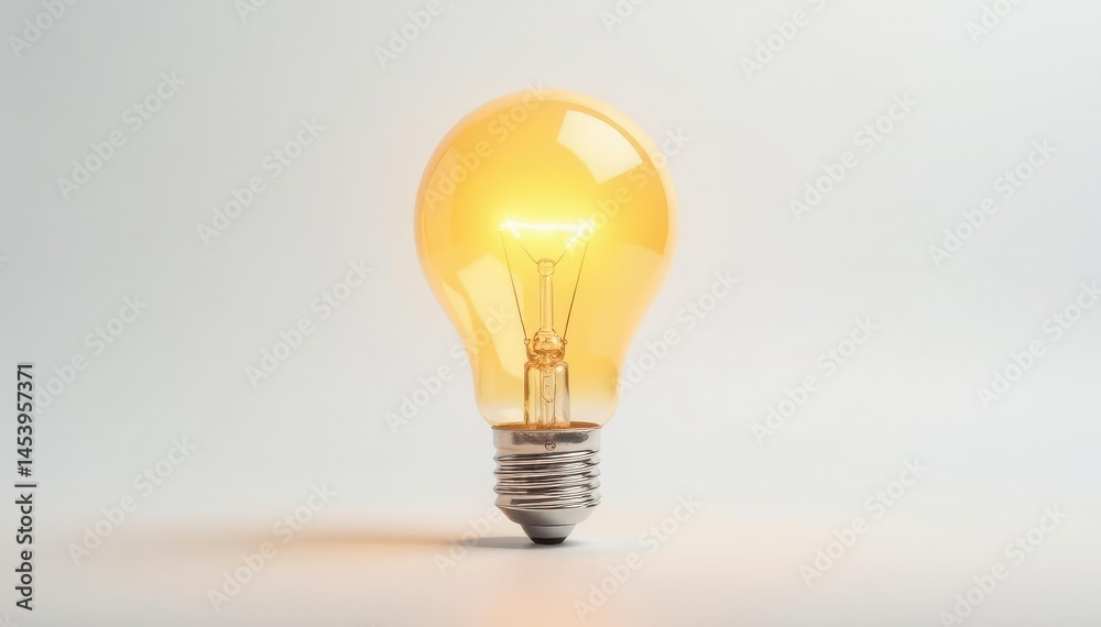 Single glowing lightbulb, isolated on pure white background, white, one, isolated Single glowing lightbulb, isolated on pure white background, white, one, isolated