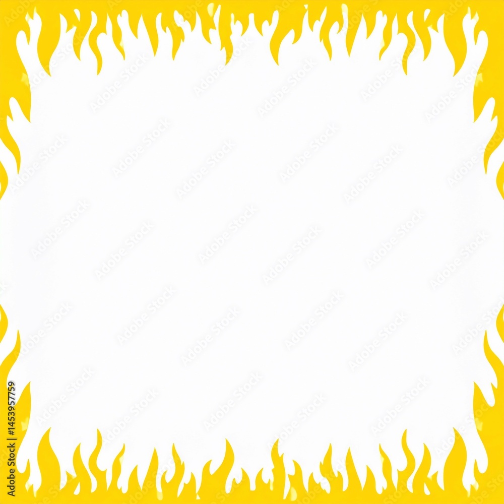 Fiery Yellow Flame Border on White Background