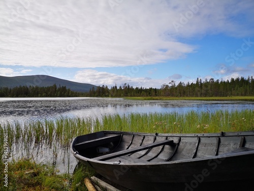 Black boat on a lake
