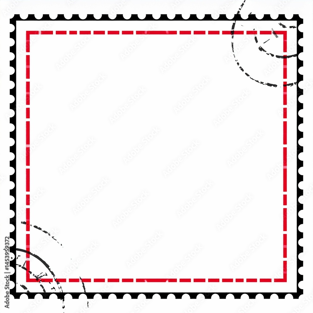 Obraz premium Postage Blank Perforated Border Red Dashed Frame Postmarks