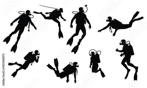 scuba diving vector set on white background