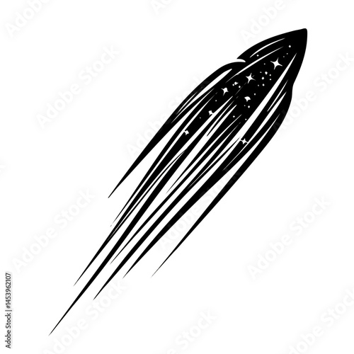 Comet symbol - black and white & minimalist design for tattoos, logos, vectors - isolated on white background.