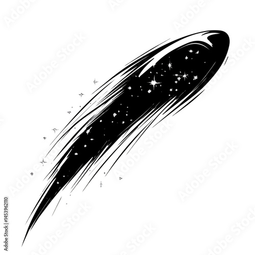 Comet symbol - minimalist black and white vector art - perfect for tattoos, logos - isolated on white