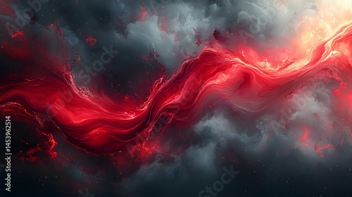 there is a red and black swirl of smoke in the sky