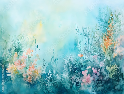 Watercolor Coral Reef Illustration, Hand Painted Underwater Coral Scene, Ocean Coral Watercolor Art, Sea Life Coral Illustration in Watercolor, Colorful Coral Reef Painting