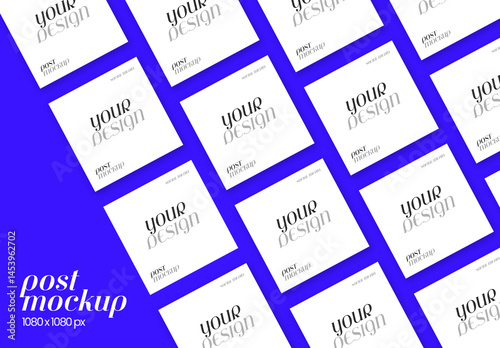 Minimalist Social Media Post Mockup Template  and Editable Design on Blue Background