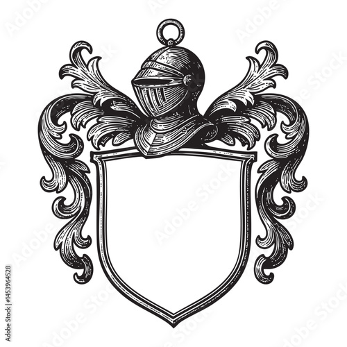 Knight Heraldic Crest blank emblem woodcut engraving vector illustration