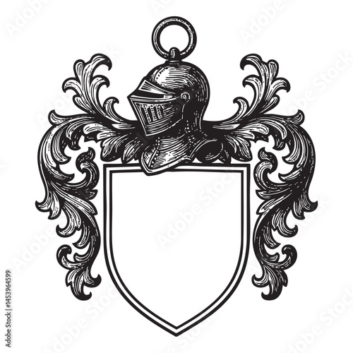 Knight Heraldic Crest blank emblem woodcut engraving vector illustration