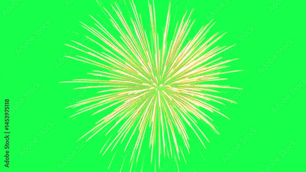 Vibrant fireworks animation, transparent 4K video, green screen